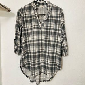 E.Luna V-Neck Popover Plaid Cottagecore Gingham Peasant 3/4 Sleeve Shirt Sz M